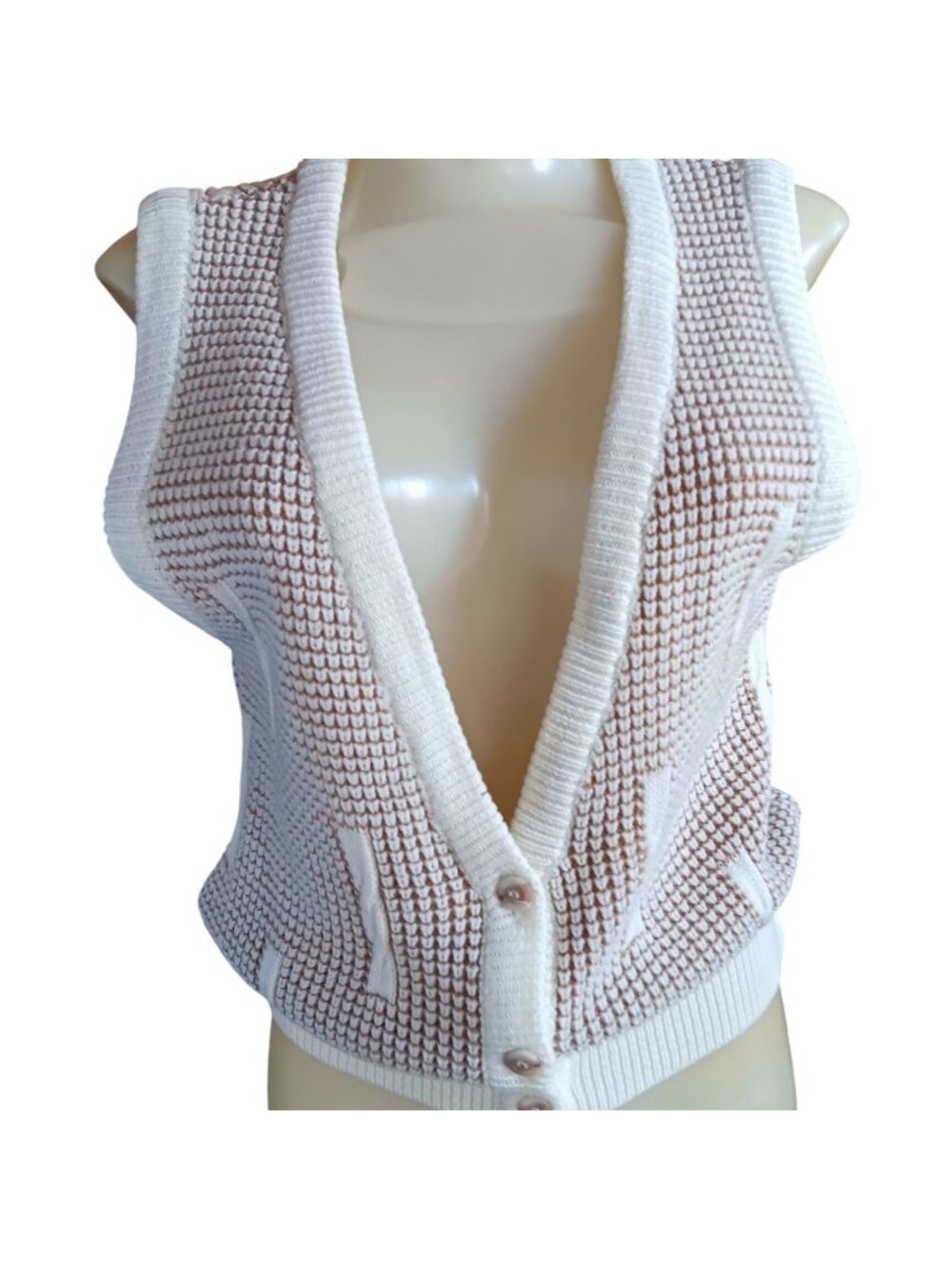 True Vintage Small Knit Cardigan Sleeveless Textured Vest 1990's BLake Mom